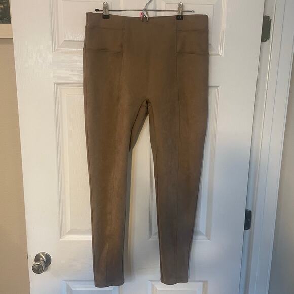 SPANX Faux Suede Rich Caramel High Waisted Leggings Size XL - Picture 3 of 13